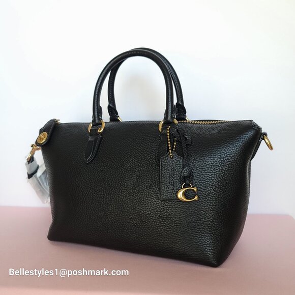 COACH Cara Pebbled Leather Satchel with Crossbody Strap- Black⭐ - Picture 5 of 16